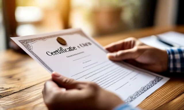 Hands holding printed certificate of completion